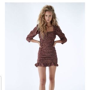 Zara mauve leopard ruched mini dress